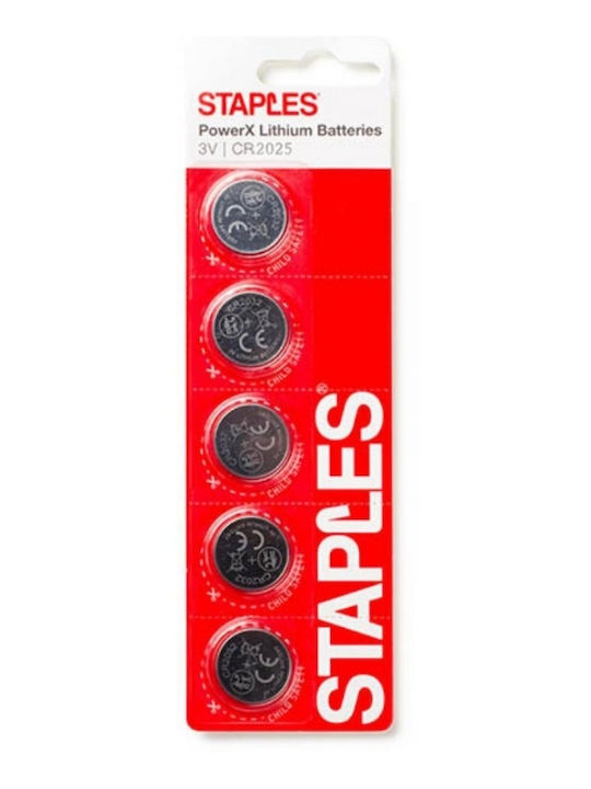 Staples Powerx Μπαταρίες Λιθίου Ρολογιών CR2025 5τμχ