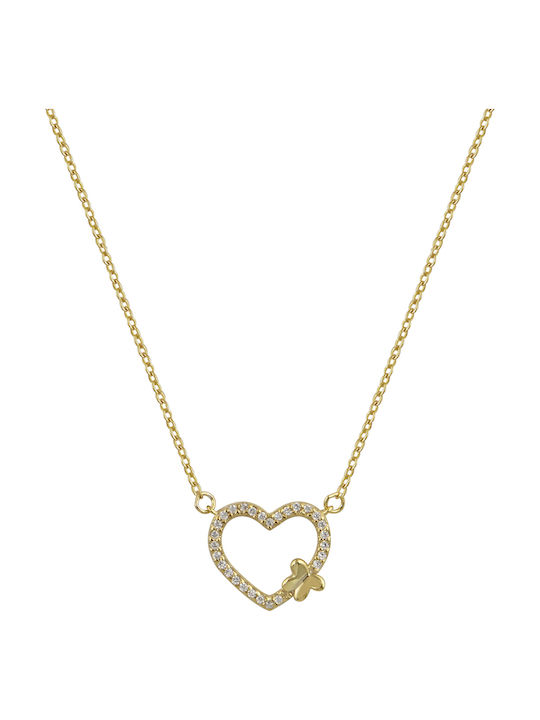 Graloro Necklace with design Heart from Gold Plated Silver with Zircon