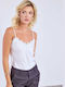 Details Women's Satin Lingerie Top with Lace White