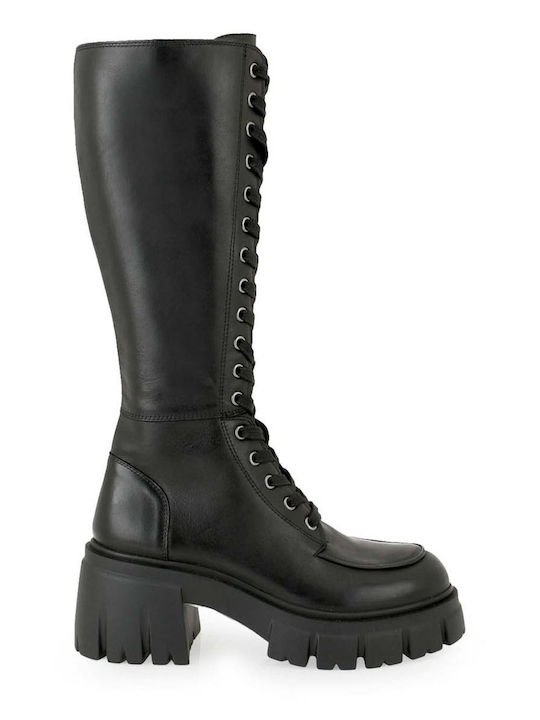 Leather High Heel Women's Boots Black