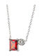 Graloro Steel Necklace with Red Zircon