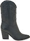 Leather High Heel Cowboy Boots Black