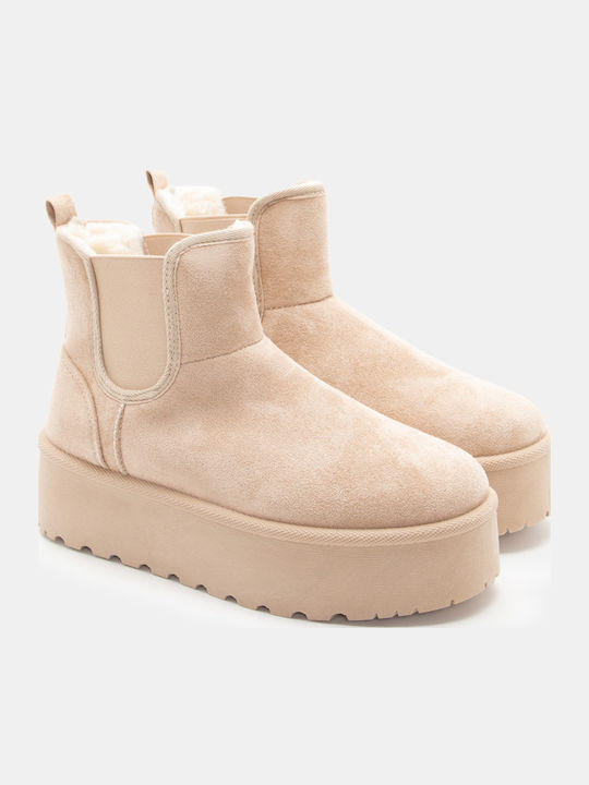 Women's Chelsea Boots with Medium Heel Beige