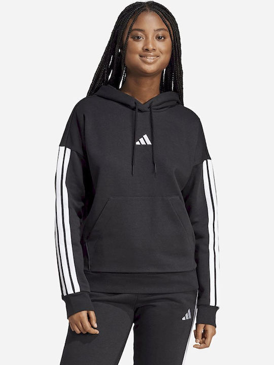 Essentials 3-stripes Γυναικείο Φούτερ με Κουκούλα Μαύρο