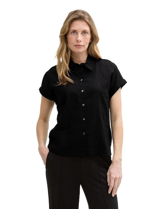 Women's Linen Short Sleeve Shirt Black