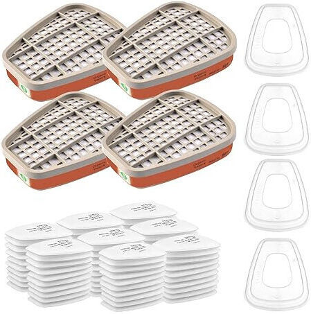 Set Filtre Pentru Mască 3M 4 Filtre A1 6001 80 Filtre P1 5n11cn Din Bumbac 4 Capace Din Plastic Rezistență La Gaze Fum Vopsea Vapori Poluanți Particule Grad De Filtrare Kn95 Filtre 3M Pentru Măști 6000 7501 Ff402 6200 7502 6800