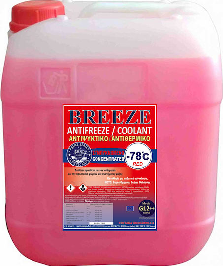 Breeze Συμπυκνωμένο Αντιψυκτικό Υγρό Ψυγείου Αυτοκινήτου -78°C Κόκκινο Χρώμα 10lt
