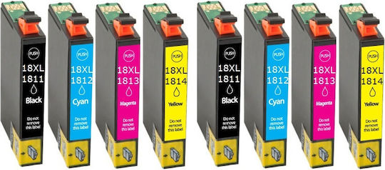 2 Full set 8tem COMPATIBLE NEW INK EPSON T18XL T1811 T1812 T1813 T1814 14ml XP102, XP202, XP205, XP30, XP302, XP305, XP33, XP402, XP405 Compatible Inkjet Printer Ink Package Epson 14ml Multiple (Color) 8pcs