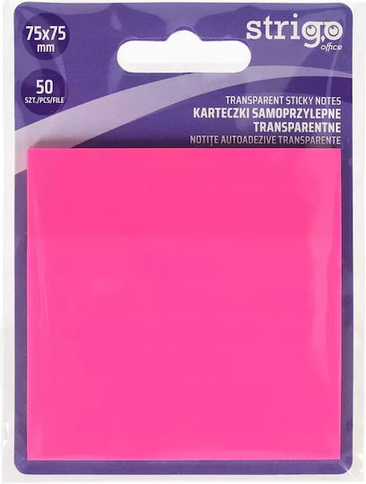 Strigo Transparent Self-Adhesive Memo Pads 75x75 50 Sheets Neon Pink