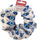 Handmade Hair Scrunchy White Blue Yellow Eyes Greek