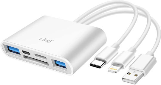 Linq 3-in-1 Hub SD-USB USB-C Blitzschlag Kartenleser Weiß