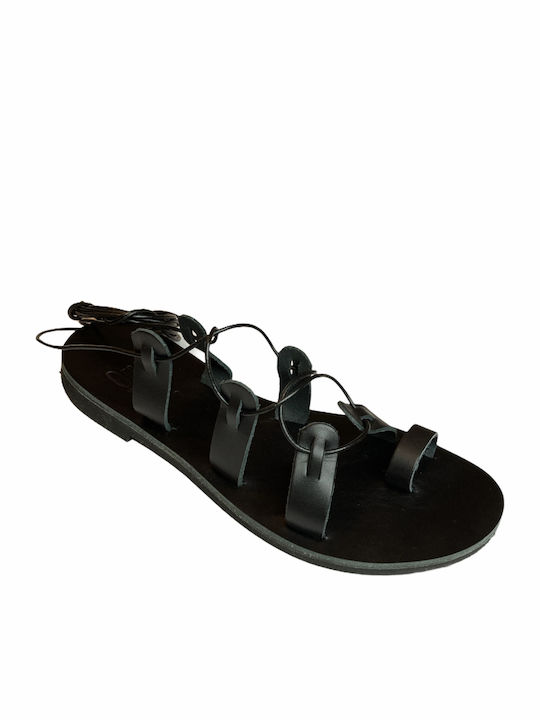 Greek Leather Women's Flat Sandals Black