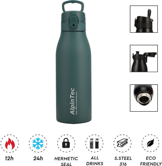 AlpinPro Fellow 2 Recyclable Thermos Bottle Plastic / Stainless Steel BPA Free 600ml Blackish Green