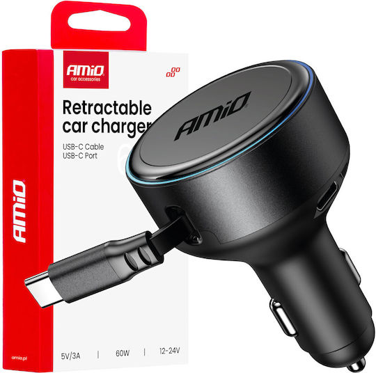 AMiO Auto-Ladegerät 60W Schnellladung mit einem Anschluss: 1xUSB mit Kabel Eingebettet