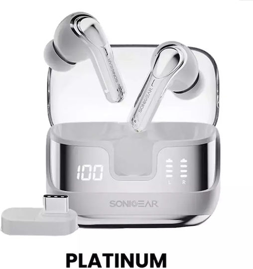Sonic Gear Dual Mode In ear Bluetooth хендсфри Слушалки с Устойчивост на Пот и Кутийка за Зареждане Platinum