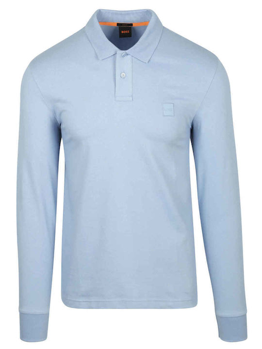 Boss Polo Herrenbluse Langarm Hellblau