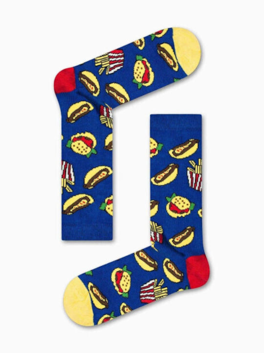 Long Cotton Socks Fast Food Design Socks 100 Blue