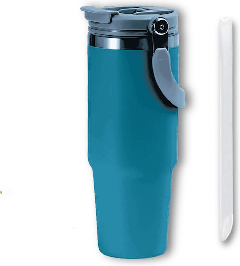 Uncle George Ποτήρι Θερμός Ανοξείδωτο / Αλουμίνιο BPA Free 900ml Επιστόμιο Καλαμάκι Μπλε με Επιστόμιο και Καλαμάκι