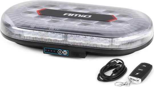 Amio Emergency Car Beacon Strobe Bar R65 R10 12/24v 26w Led Amber 10 Functions Magnetic Base 326x186x63mm Amio 1 Pc 04369/am