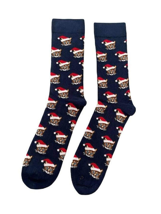 Men Christmas Socks L31 Ανδρικές Βαμβακερές Μακριές Χριστουγενιάτικες Κάλτσες Με Σχέδιο Σε Σκούρο Μπλέ Χρώμα