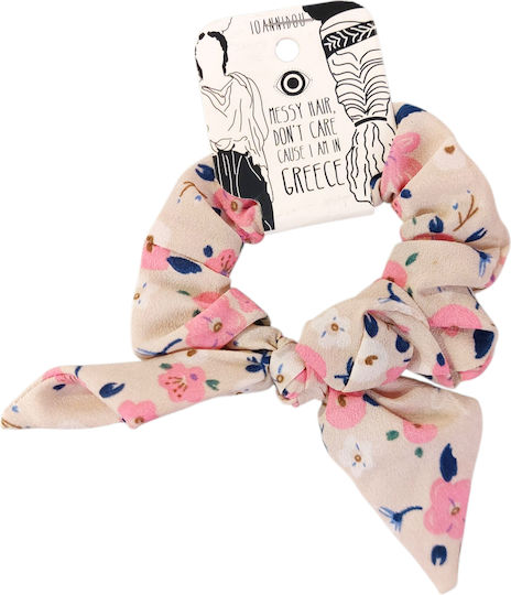 Handgemachtes Haargummi Scrunchies Beige Rosa Floral Blumen Schleife