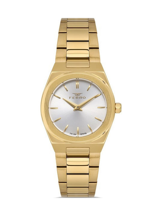 Ferro Herrenuhr 22mm Batterie mit Gold Metallarmband