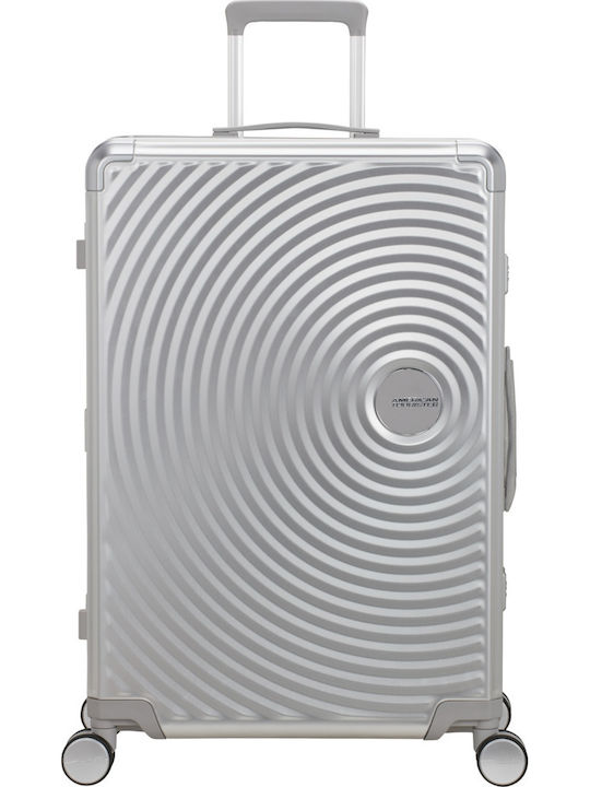 American Tourister SoundBox Голям Куфар За Пътуване Твърд Сребрист С 4 Колела