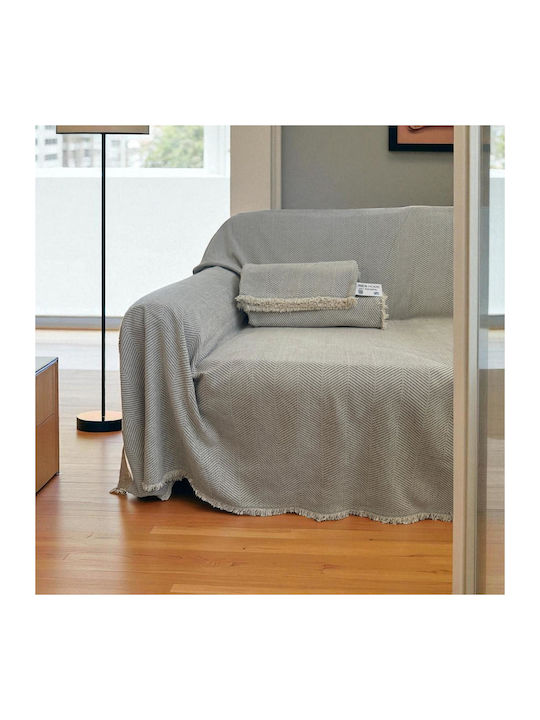 Linea Home Four-Seater Sofa Throw Chenille 180x320cm Ecru / Gray
