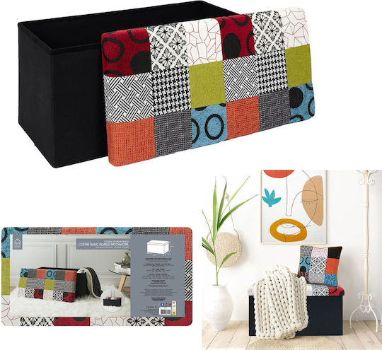 Collapsible Bench Stool With Storage Space Upholstered With Fabric Multicolour Patches 76x38x38cm