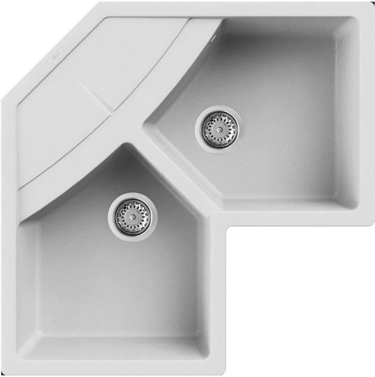 Elleci Unico Drop-In Küchenspüle Ecke aus Flüssigem Granit M83xP83cm Weiß