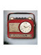 Out Blue Metallic Wall Key Hook Vintage Shape Red Radio 6 Hooks Clock 19x8.5x22cm 144392