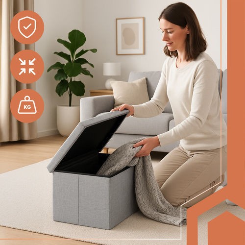 Collapsible Bench Stool with Storage Space Gray 76x38x38cm