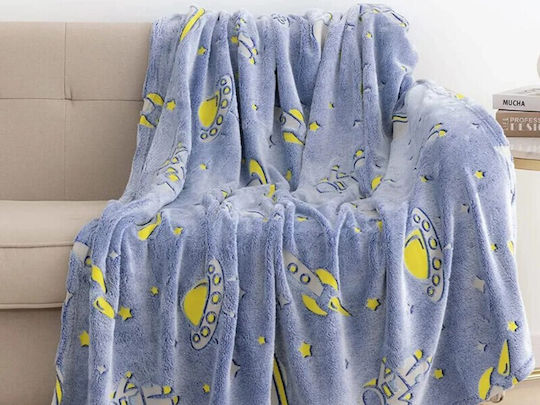 Κουβέρτα Fleece Space Φωσφορίζουσα Μπλε Κοράλ Φωσφοριζέ 220x160εκ.