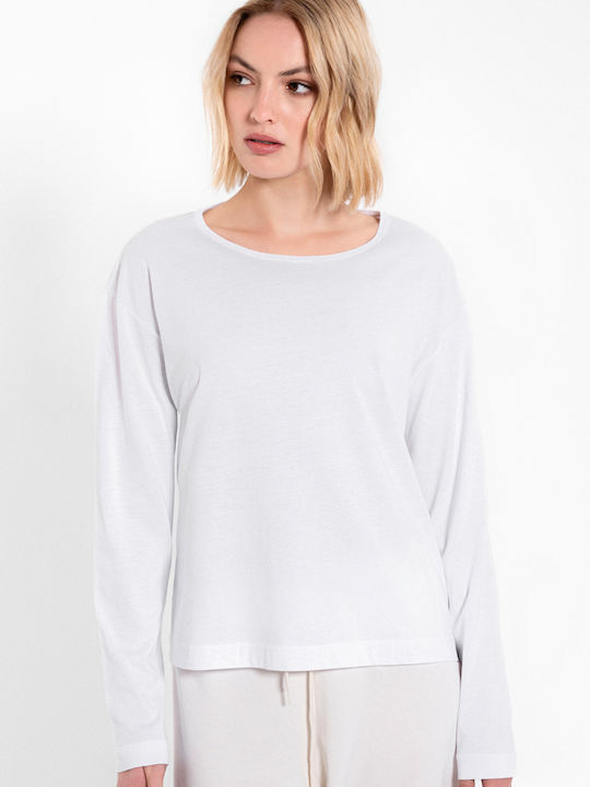 Damen Crop Top Baumwolle Langarm White