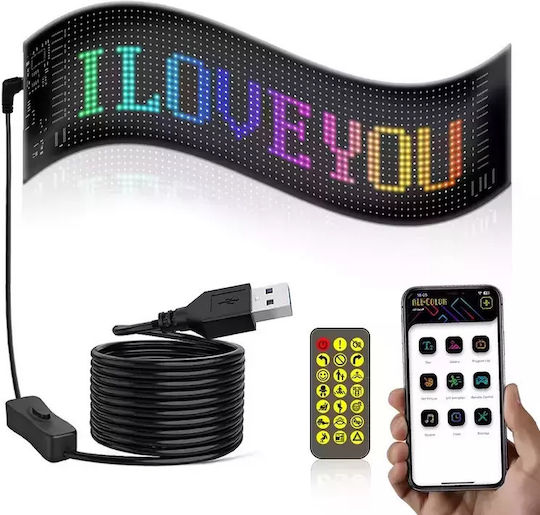 Flexible RGB LED Car Sign Bluetooth Animated Images Text via App 16x96mp