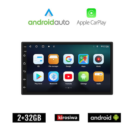 Kirosiwa Автомобилна Аудио Система (Блутут/USB/AUX/WiFi/GPS/Apple-Carplay/Android-Auto) с Тъчскрийн 7"