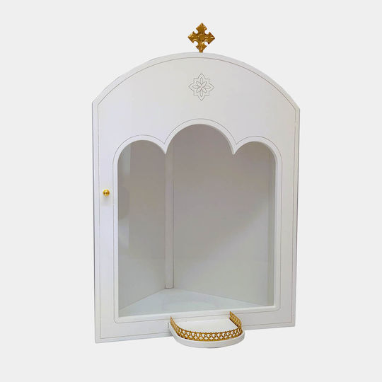 Large Corner Iconostasis Base Series 50 Modern White Lacquer 69.5 X 47 X 29 Cm