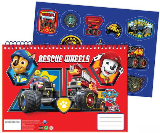 Drawing Pad 23x33 cm 40 Sheets Stickers Paw Patrol Rescue Wheels #334-00416