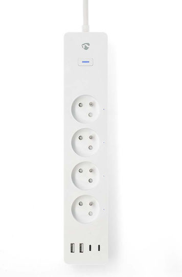 Nedis Connected Wi-fi Power Strip 4 Outlets 3680w 2m 4 Usb Ports White