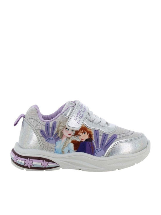 Frozen Παιδικά Sneakers με Σκρατς & Φωτάκια Ασημί