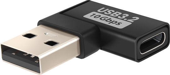 Linq USB-C to USB-A Male Right Angle Charging Transfer Adapter 10Gbps Black
