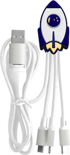 Yello Koko Andy Xxl 5-in-1 Micro-USB USB-C Blitzschlag Zu USB-A-C Raketen Kabel 1m Weiße Blaue