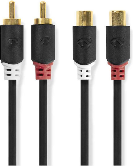 Nedis Audio Cable Double Rca Male To Double Rca Female 2m Charcoal-grey