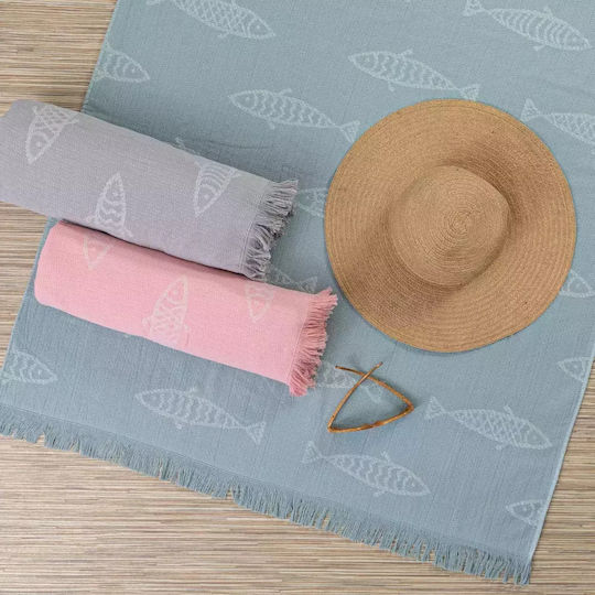 Borea Beach Towel Pareo Cotton Grey with Fringes 160x90cm