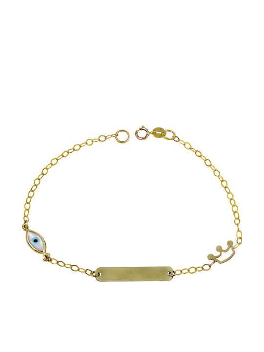 Roloi Kaliamanis Kids Bracelet ID from Gold 9K with Evil Eye