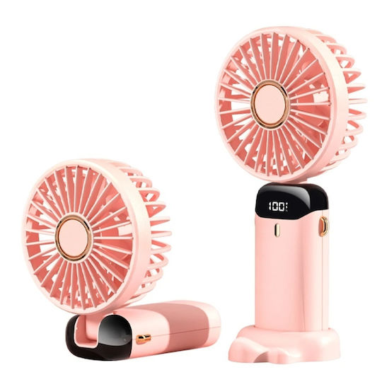 Portable Fan 5 Speeds N15 USB-C 2A 1800mAh Compact Lightweight Set Sticker Pink