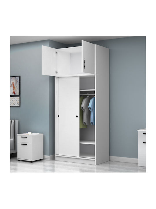Double Door Wardrobe Sliding Regio with Loft White 100x60x240cm