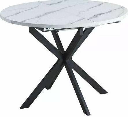 Detroit 115 Round Dining Room Table White Marble Black