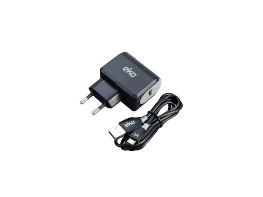 Φορτιστής με Θύρα USB-A και Καλώδιο micro USB 5W Μαύρος (Eko)