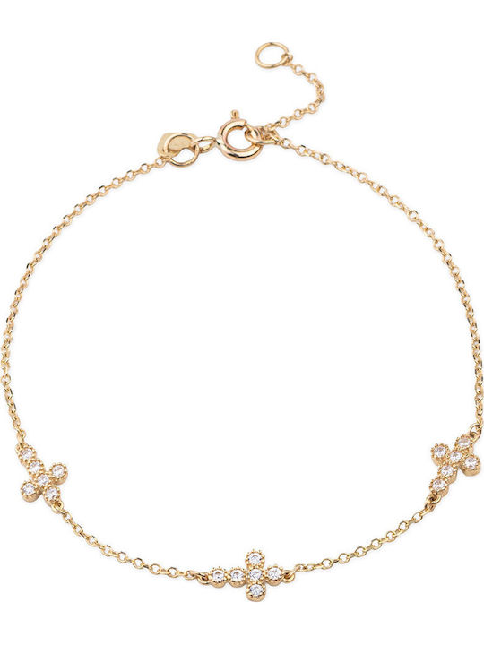 George Art Jewels Women's Bracelet with Cross design made of Gold 9K with Zircon